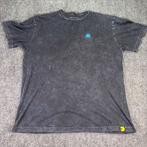 Pac-Man Graphic T-Shirt Mens XL Black Acid Wash Embroidered Ghost Retro Gaming